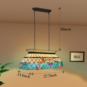 Tiffany Stained Glass Pool Table Pendant Light – 3-Light Amber Green