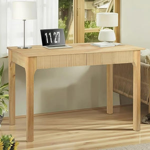 Mid-Century Modern Solid Wood Writing Desk with 2 Drawers