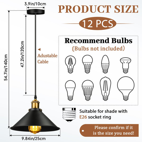 Black Industrial Dome Pendant Light Set of 12