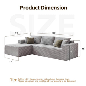Grey Modular Sectional Sofa – L-Shape Cloud Couch with Oversized Chaise