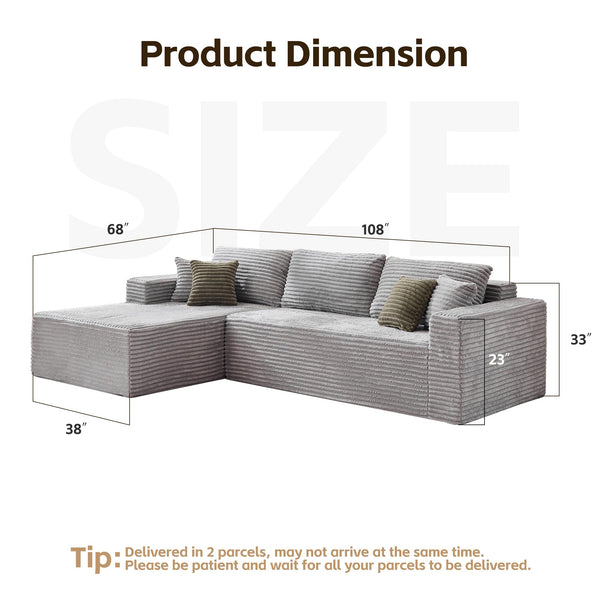 Grey Modular Sectional Sofa – L-Shape Cloud Couch with Oversized Chaise