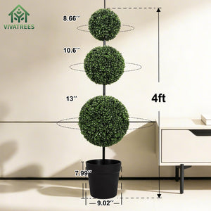 4FT Triple Ball Boxwood Topiary Set of 2
