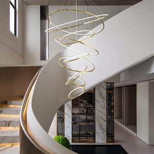 9-Ring LED Pendant Chandelier with Remote Dimming – 55 Inch Multi-Ring Ceiling Light