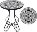 Outdoor Mosaic Side Table - Ceramic Tile Top Metal Frame Patio Accent Table