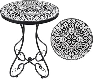 Outdoor Mosaic Side Table - Ceramic Tile Top Metal Frame Patio Accent Table