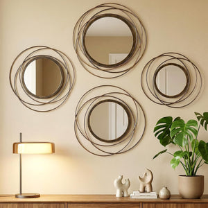 Set of 4 Round Metal Wall Mirrors Minimalist Circle Wall Decor