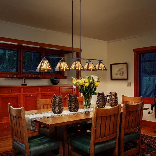 5-Light Tiffany Style Stained Glass Pendant Chandelier – Amber Brown