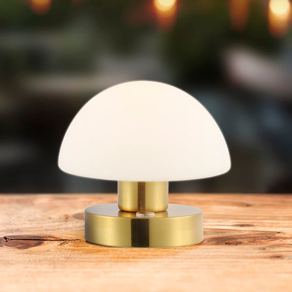Rechargeable Portable LED Mushroom Table Lamp with Frosted Glass Shade