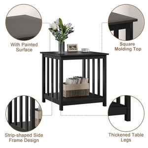 End Tables Living Room Set of 2 – Black Square Side Tables with 2-Tier Storage