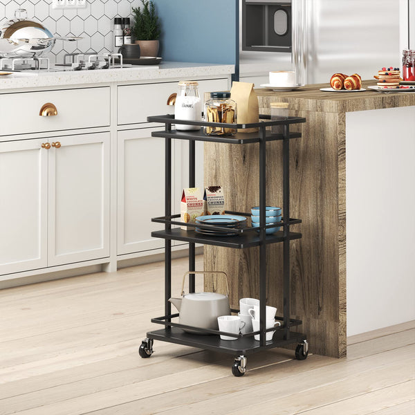 3-Tier Rolling Bar Cart with Wheels