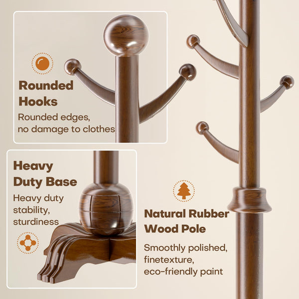 Freestanding Wooden Coat Rack with 7 Hooks – 72" Hall Tree Stand
