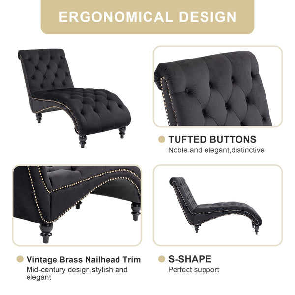 Velvet Chaise Lounge Indoor Chair with Pillow