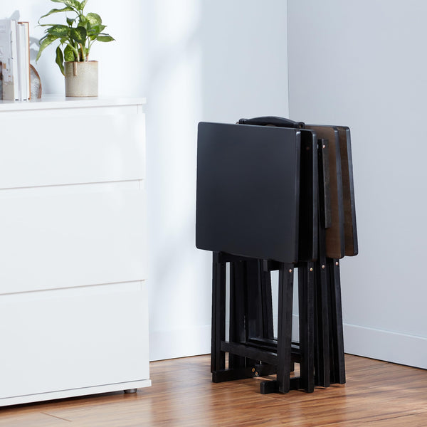 Portable Foldable TV Tray Table Set with Storage Rack – 4-Pack