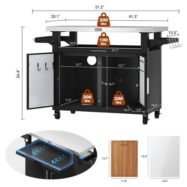 Outdoor Grill Cart with Storage Cabinet & Stainless Steel Top