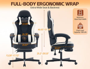 Ergonomic Leather Office Chair – Pocket Spring Cushion, Headrest, Footrest & Reclining Backrest