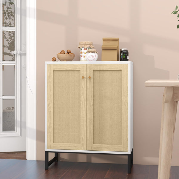 Rattan 2-Door Storage Cabinet with Shelves