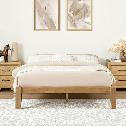 Japandi Solid Wood Platform Bed Frame with Optional Headboard