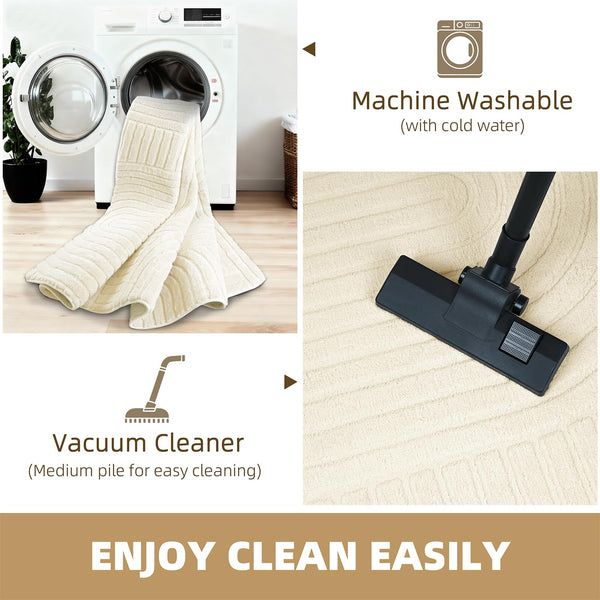 Soft High-Low Pile Area Rug – Washable, Non-Slip Indoor Rug for Living Room, Bedroom & Kids Room