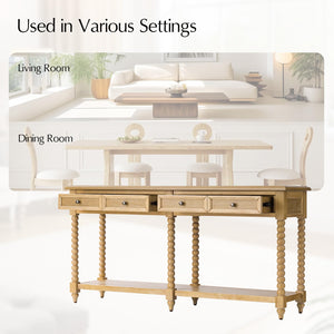 Farmhouse Console Table with Drawers and Open Shelf