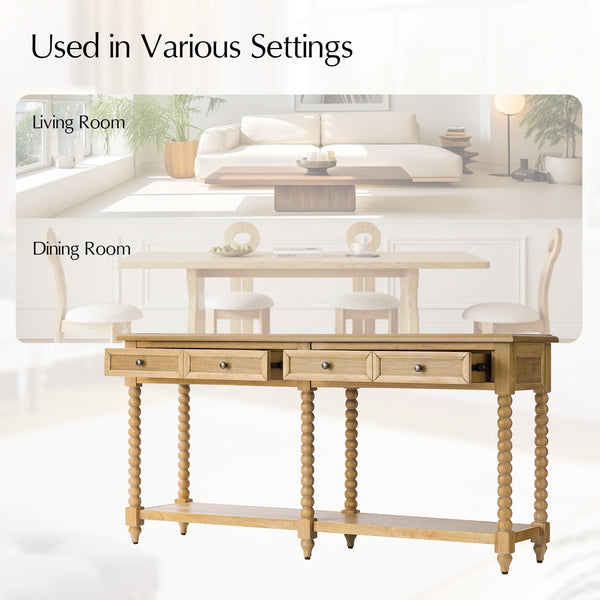 Farmhouse Console Table with Drawers and Open Shelf