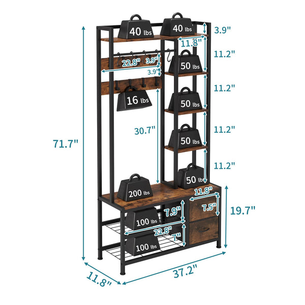 6-in-1 Hall Tree with Bench, Drawers & Shelves – Entryway Organizer