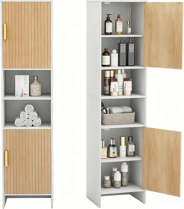 Tall Narrow Storage Cabinet with Lights & Adjustable Shelves