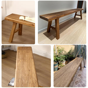 Solid Elm Wood Entryway Bench – Rustic Farmhouse Shoe Bench