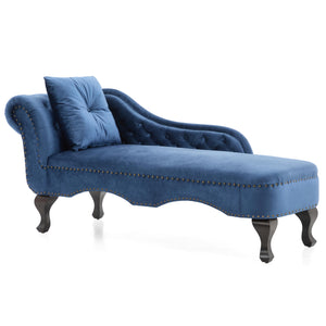 Mid-Century Velvet Chaise Lounge with Scrolled Backrest