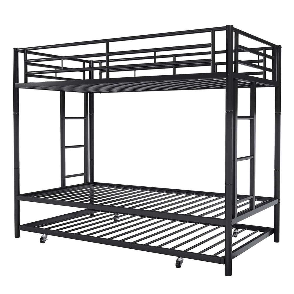 Metal Bunk Bed with Trundle & Safety Guardrails