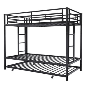 Metal Bunk Bed with Trundle & Safety Guardrails