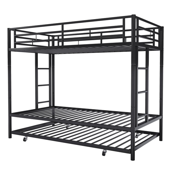 Metal Bunk Bed with Trundle & Safety Guardrails