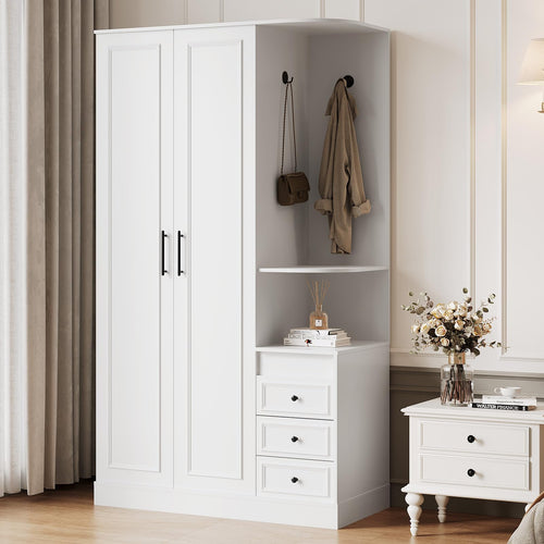 White Armoire Wardrobe Closet with Drawers & Doors