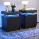 LED Nightstand Set of 2 with Drawers & Open Shelf