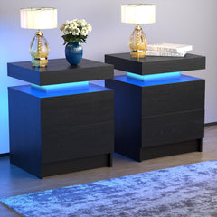 LED Nightstand Set of 2 with Drawers & Open Shelf