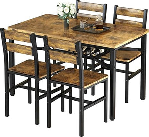 5-Piece Wood Dining Table Set with Storage Shelf
