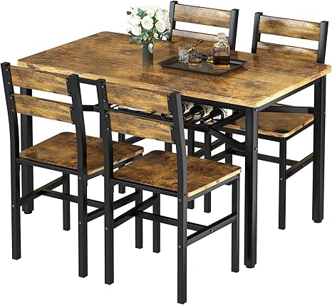 5-Piece Wood Dining Table Set with Storage Shelf