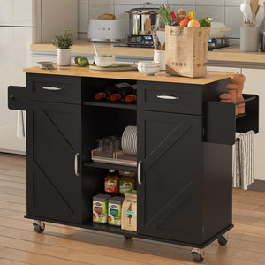 Rolling Kitchen Island with Storage Cabinet & Drop Leaf