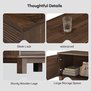 Amada 58" TV Stand for TVs up to 65 Inch, Fluted Entertainment Center with Storage Cabinets and Drawer, Mid Century Modern TV Console Table for Living Room & Bedroom, Walnut