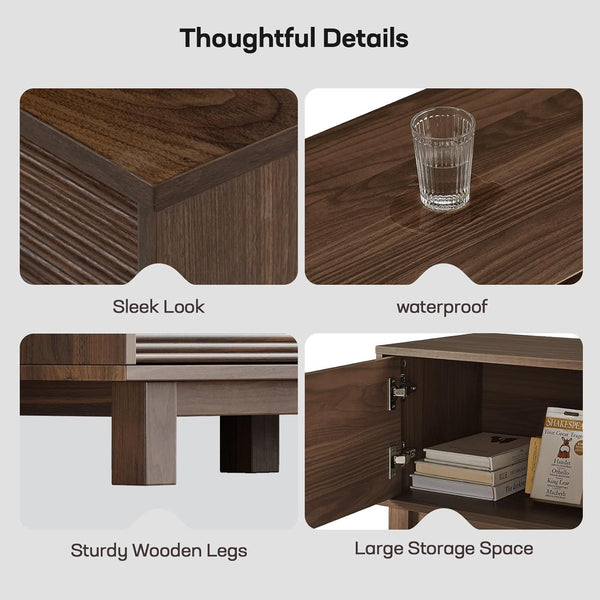 Amada 58" TV Stand for TVs up to 65 Inch, Fluted Entertainment Center with Storage Cabinets and Drawer, Mid Century Modern TV Console Table for Living Room & Bedroom, Walnut