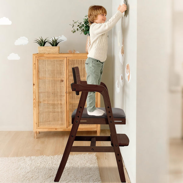 Adjustable Wooden High Chair for Toddlers & Babies
