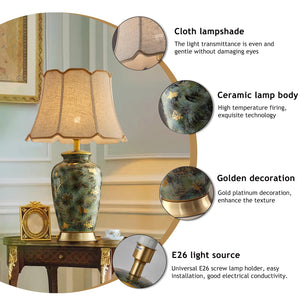 Blue Hand-Painted Ceramic Table Lamp with Fabric Shade