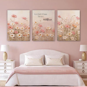 Pink Wildflower Canvas Wall Art Set of 3