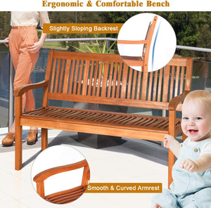50" Solid Wood Outdoor Bench with Backrest & Armrests