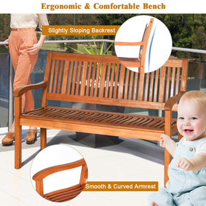 50" Solid Wood Outdoor Bench with Backrest & Armrests