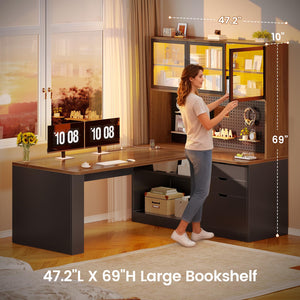 L-Shaped Gaming & Office Desk with Storage