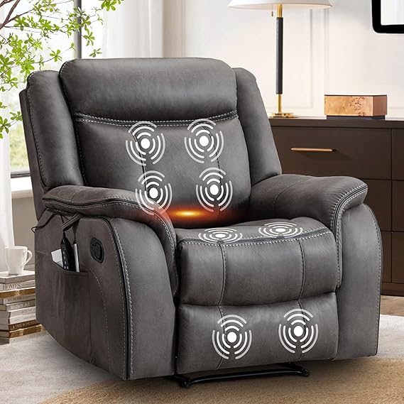 Massage Recliner Chair with Heat & Vibration – Faux Leather, Overstuffed, Wall Hugger