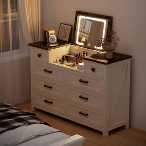 8-Drawer Dresser with LED Mirror & Storage