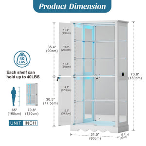 71-Inch 5-Tier Glass Display Cabinet with RGB LED Lighting