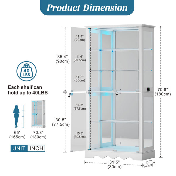 71-Inch 5-Tier Glass Display Cabinet with RGB LED Lighting
