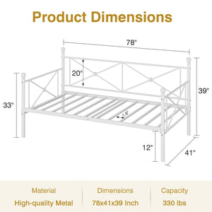 VECELO Daybed Twin Size, Day Bed Frame with Headboard, Heavy-Duty Metal Slats Support Platform for Living Room, Guest Room, Easy Assembly, White